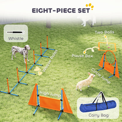 PawHut 6 Pieces Dog Agility Equipment Set with Weave Poles, Jump Ring and Hurdle, Pause Box and Carry Bag, Orange 