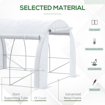 Outsunny 3 x 3 x 2 m Polytunnel Greenhouse with Roll-up Side Walls, Walk-in Grow House Tent with Steel Frame, Reinforced Cover, Zipped Door and 6 Mesh Windows for Garden, White 