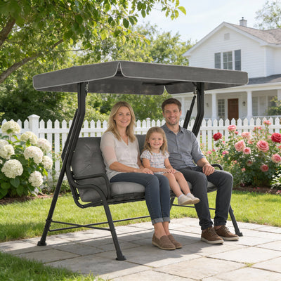 Outsunny 3-Seater Garden Swing Seat, Outdoor Swing Chair with Adjustable Waterproof Canopy, Light Grey 
