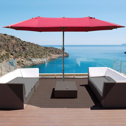Outsunny 4.6M Sun Umbrella Canopy Double-sided Crank Sun Shade w/ Cross Base Wine Red 