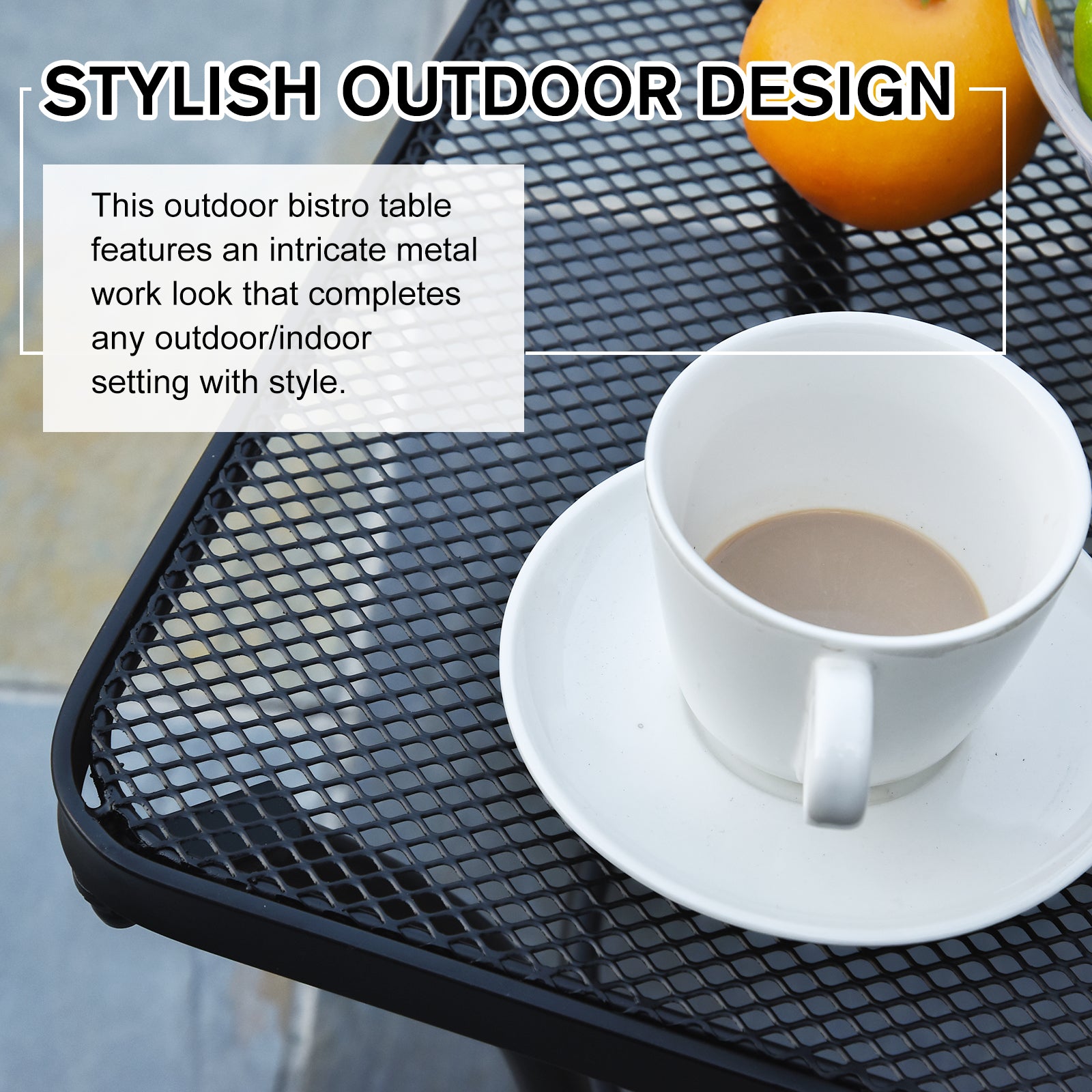 Outsunny Square Garden Metal Bistro Table Outdoor Patio Coffee Side Desk - Black 45L X 45W X 50H CM 