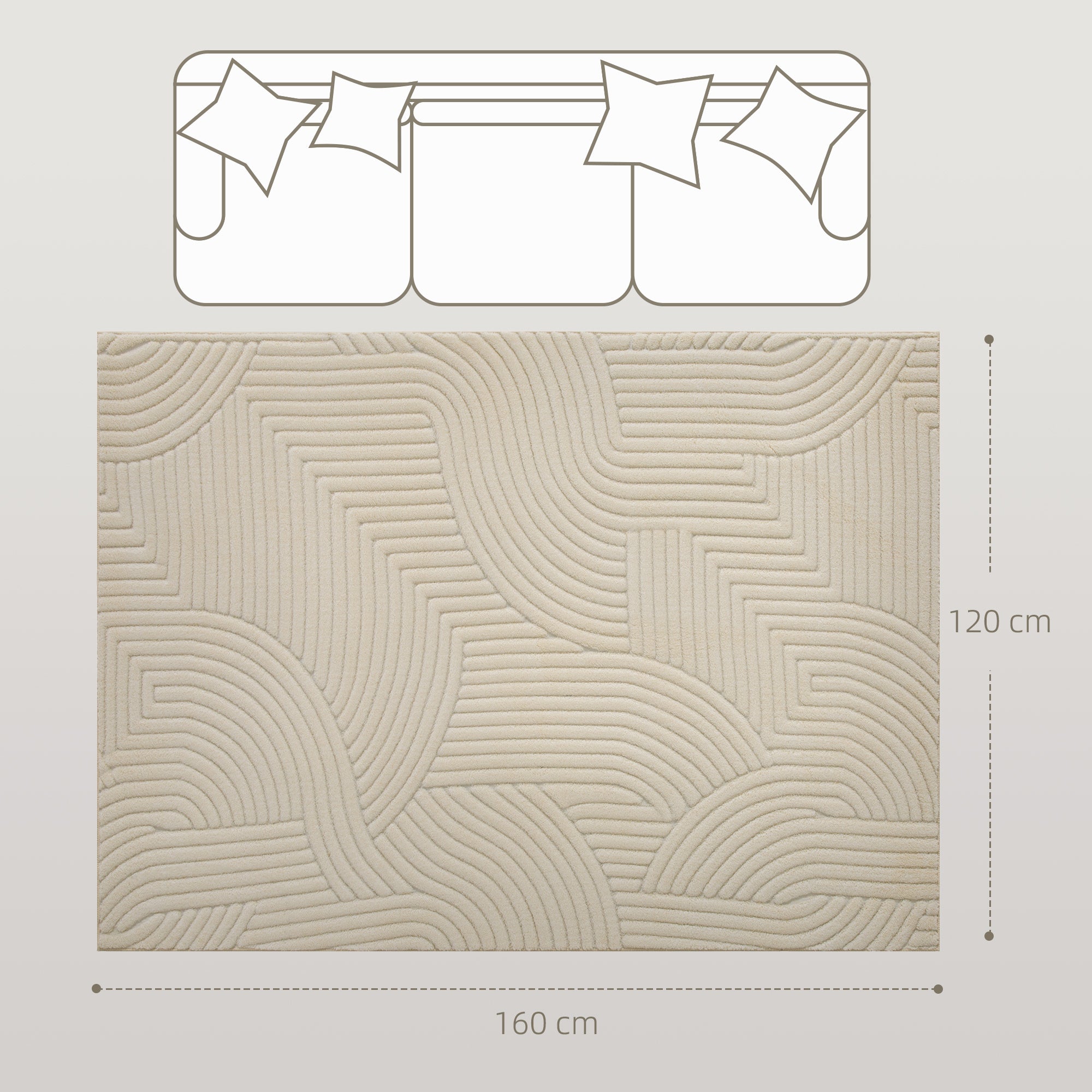 HOMCOM Modern Geometric Rug, Thick Plush, Non-Slip, 160 x 120 cm – Cream, Living Room/Bedroom/Office 