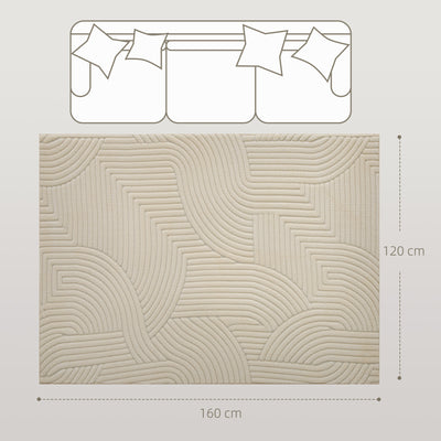 HOMCOM Modern Geometric Rug, Thick Plush, Non-Slip, 160 x 120 cm – Cream, Living Room/Bedroom/Office 