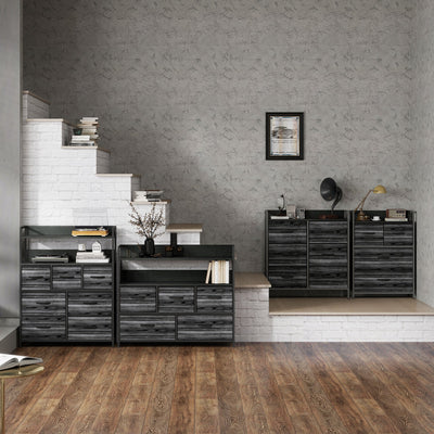 HOMCOM Rustic Chest of Six Fabric Drawers - Black 