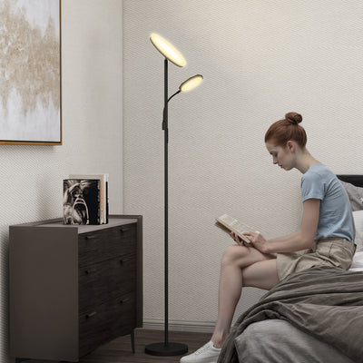 HOMCOM LED Floor Lamp for Living Room, Stepless Dimmable Standing Lamp, Mother and Child Uplighter with Reading Light, 4 Scene Modes, 2700K-6500K Colour Temps, 4 Brightness Levels, Remote Control 