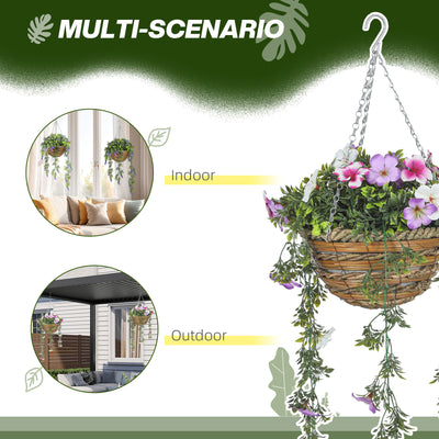 HOMCOM Set of 2 Decorative Artificial Plants, Faux Silk Azalea Flowers in Hanging Baskets, Fake Plants for Home Indoor Outdoor Decor, Pink and White 