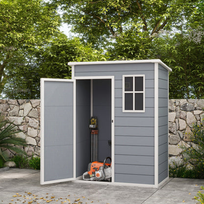 Outsunny 5' x 3' Garden Shed with Floor, Outdoor Storage Shed with Lockable Door, Window and Vent for Garden, Patio, Grey 