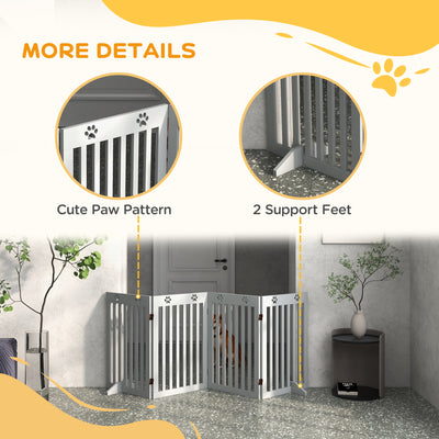 PawHut Wooden Pet Gate Foldable Freestanding Dog Safety Barrier w/ Support Feet, Grey 