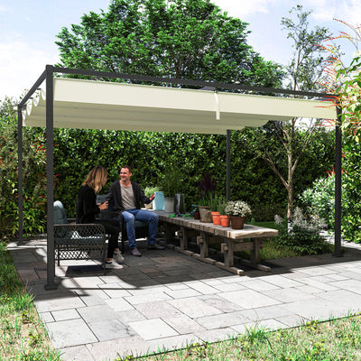 Outsunny 4 x 3(m) Metal Pergola with Retractable Roof, Garden Gazebo Canopy Shelter for Outdoor, Patio, Cream White 