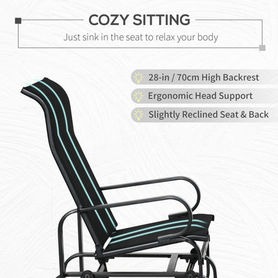 Outsunny Outdoor Gliding Rocking Chair with Sturdy Metal Frame Garden Comfortable Swing Chair, Black 