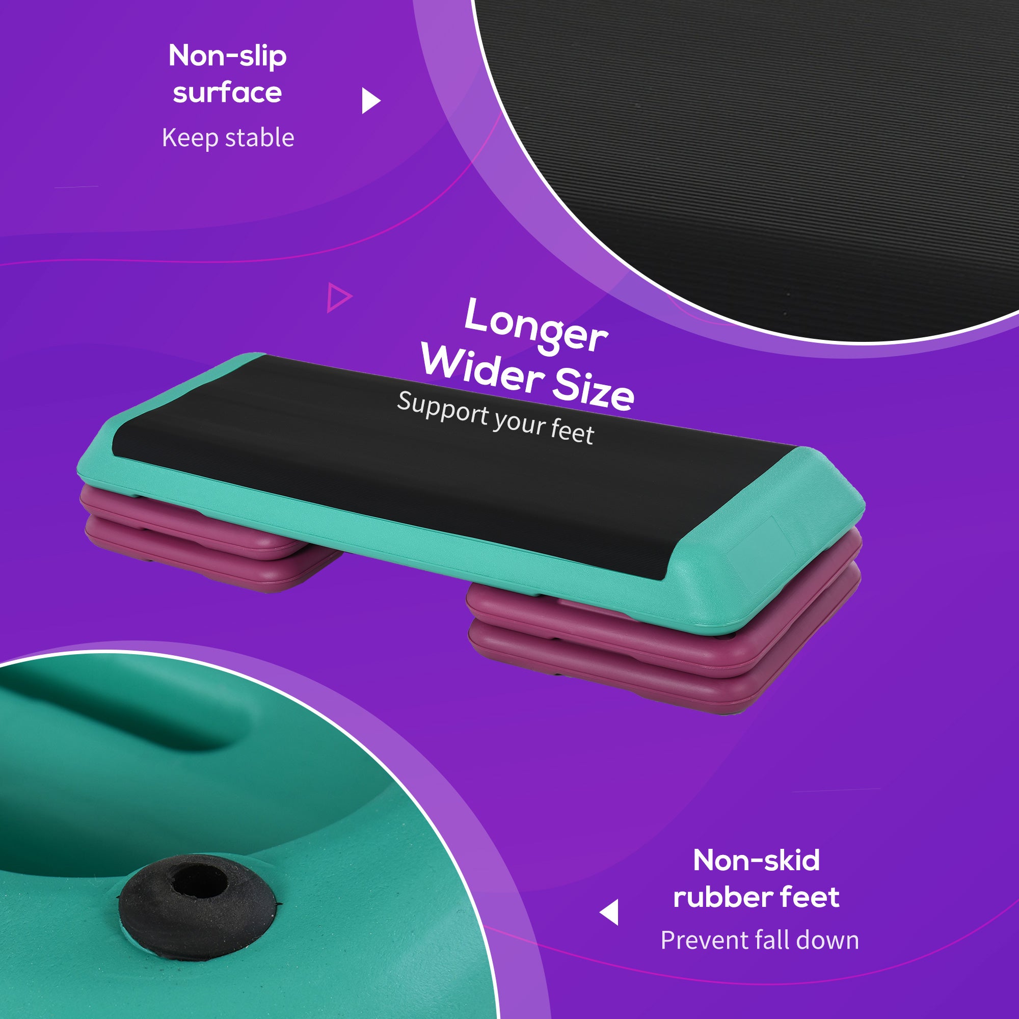 HOMCOM 3-Level Aerobic Step 10/15/20cm Steppers for Exercise Workout w/ Non-Slip Top Compact Stepper Home Office Indoor Outdoor Fitness Equipment 