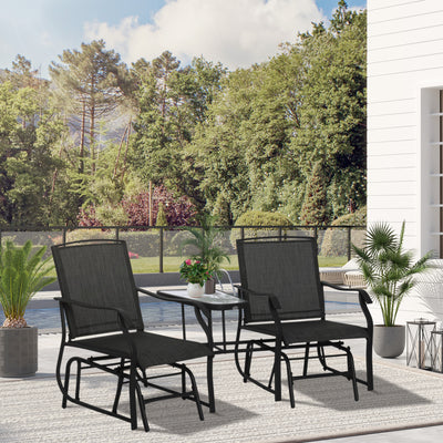 Outsunny Gliding Jack and Jill Seat, with Glass-Top Table - Black 