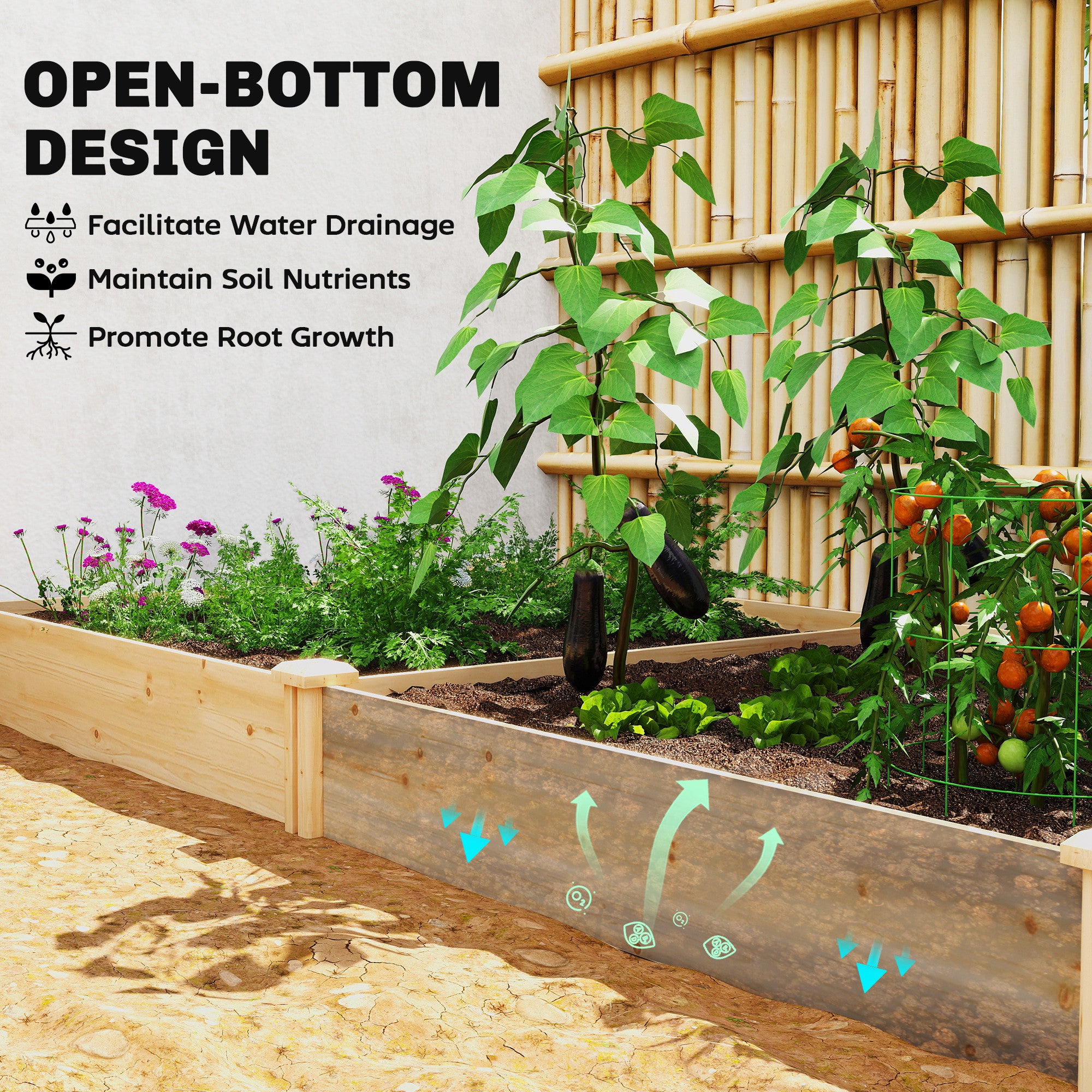 Outsunny Raised Garden Bed, Wooden Planter Box with Divider and Open Bottom for Flowers, Herbs, Vegetables, DIY Painting 