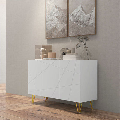 HOMCOM Modern Luxe High Gloss Sideboard, with Hairpin Legs - White 