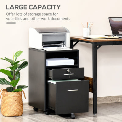 Vinsetto Lockable Two-Drawer Filing Cabinet, with Wheels - Black 