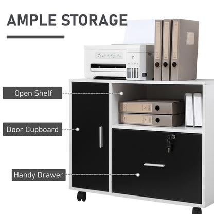HOMCOM Multi-Compartment Office Storage Cabinet, with File Hangers - Black/White 