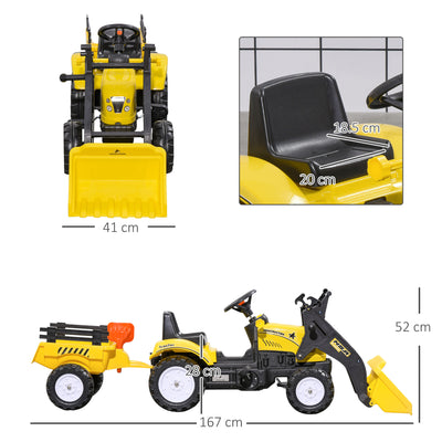 HOMCOM Kids Pedal Go Kart Excavator-Yellow 
