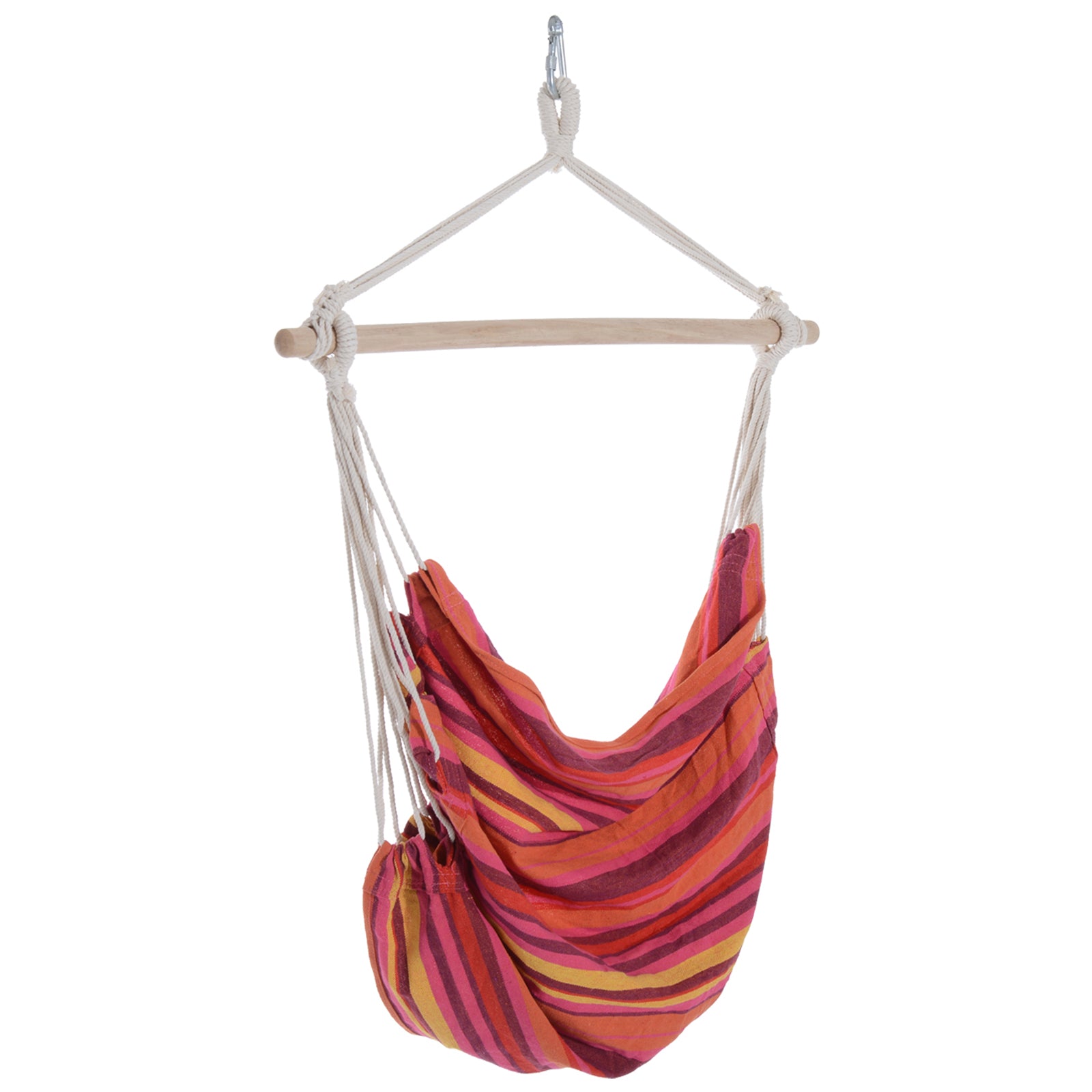 Outsunny Outdoor Hanging Rope Chair with Cotton Rope, Garden Hammock Chair with Wooden Support Bar Cotton Cloth, Portable Garden Chair for Patio & Tree, Red 