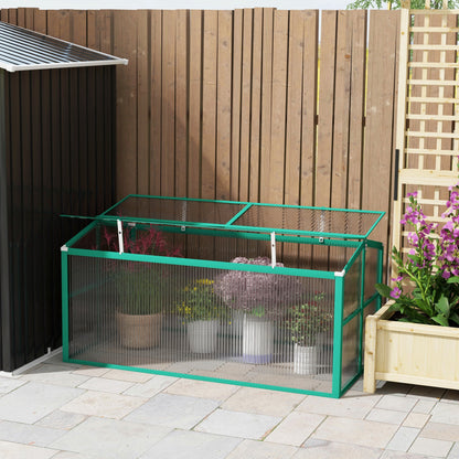 Outsunny Aluminium Polycarbonate Greenhouse Cold Frame Grow House, Openable Top for Flowers and Vegetables, 130x70x61cm 