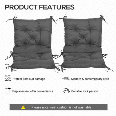 Outsunny Set of 2 Garden Chair Cushions 50W x 98L x 8D cm Comfortable Seat Pad with Backrest for Sunbeds, Rocking Chairs, Loungers for Outdoor & Indoor Use 