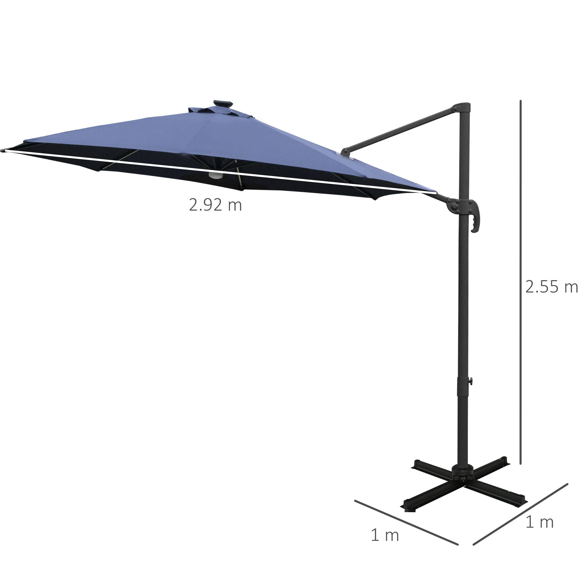 Outsunny 3(m) LED Cantilever Parasol Outdoor Sun Umbrella w/ Base Solar Lights Blue 