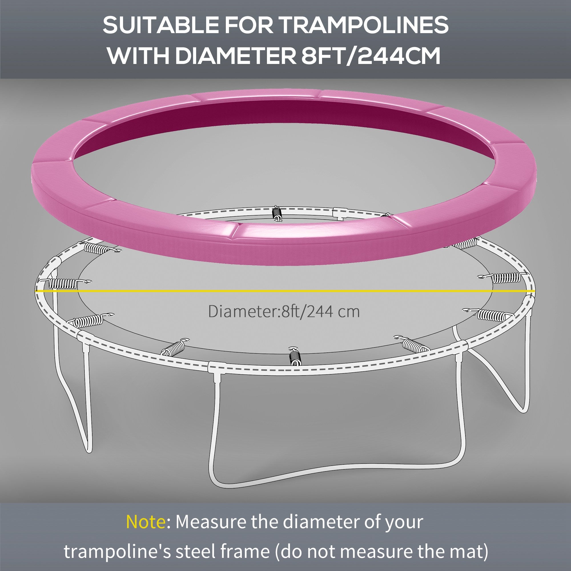 SPORTNOW 8FT Trampoline Spring Cover, Plastic Trampoline Pad Replacement with Elastic Cord, Waterproof, UV Resistant and Tear-Resistant, Pink 