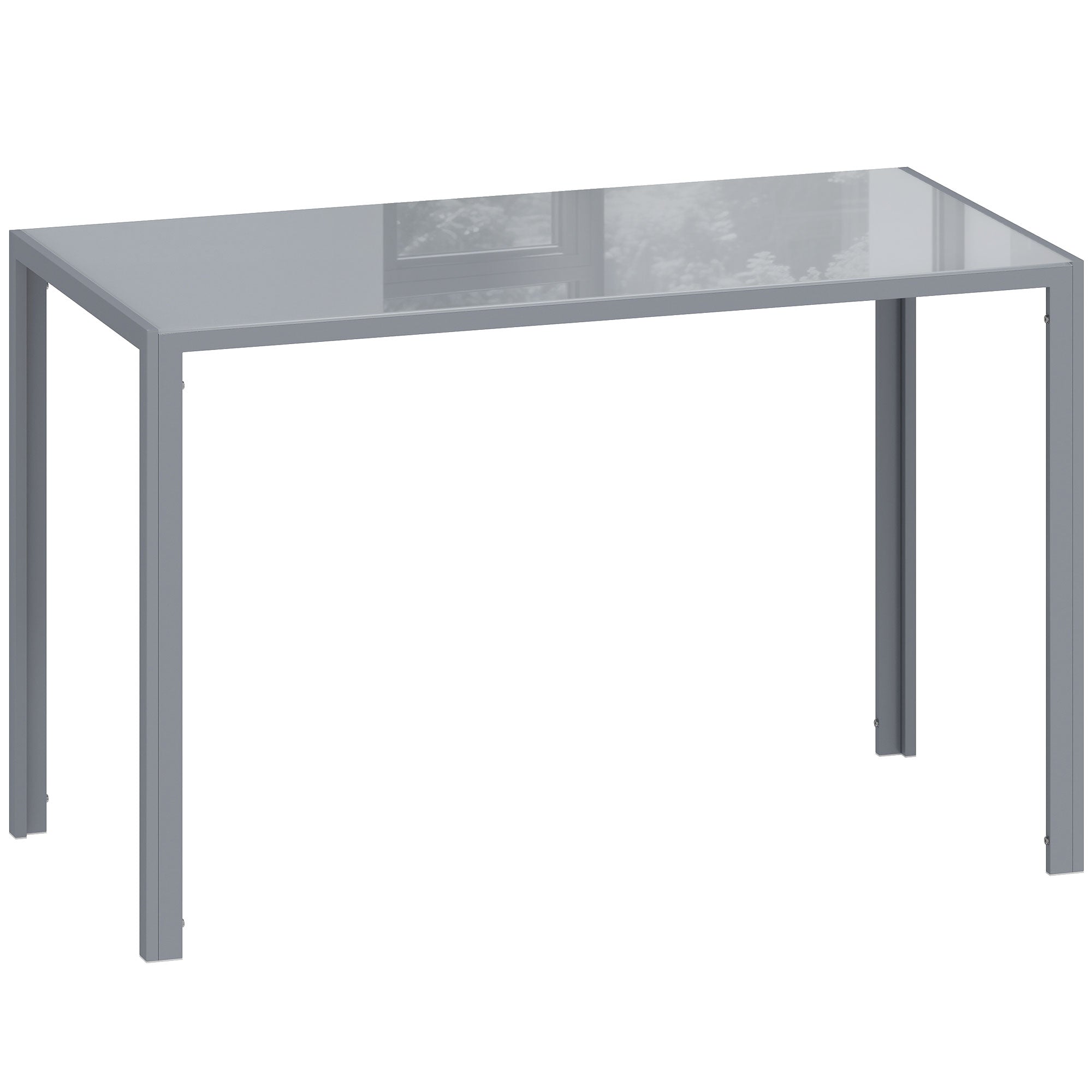 HOMCOM 120cm Dining Table, Rectangle 4 Seater Kitchen Table with Tempered Glass Top and Metal Legs, Grey 