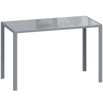 HOMCOM 120cm Dining Table, Rectangle 4 Seater Kitchen Table with Tempered Glass Top and Metal Legs, Grey 