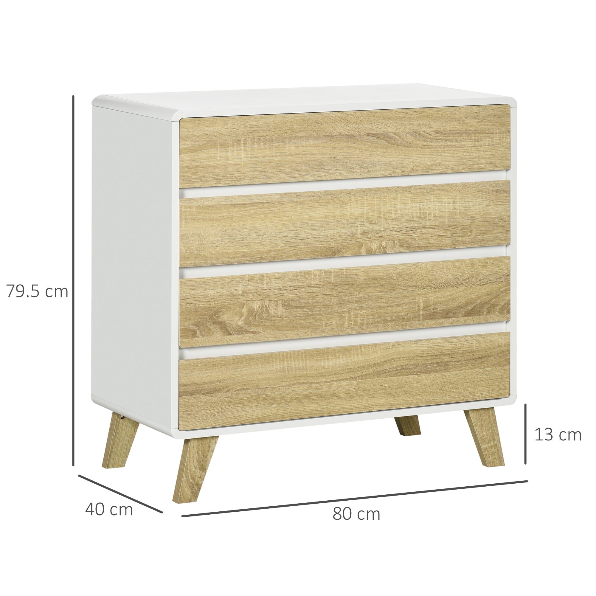 HOMCOM Chest of Four Drawers - Wood-Effect/White 