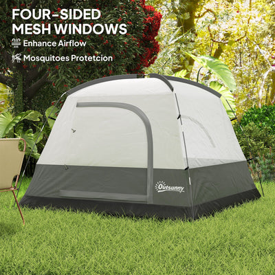 Outsunny 3-4 Person Camping Tent, Easy Set Up Waterproof Dome Tent with Sewn-in Groundsheet, Mesh Windows, Pocket and Hook for Camping, Hiking, Backpacking, Orange and Grey 