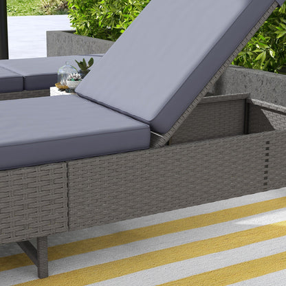 Outsunny Outdoor PE Rattan Sun Lounger Set of 2, Multi-position Backrest Adjustable Single Recliner Sunbed Daybed with Removeable & Washable Cushion, for Patio, Garden, Dark Grey 