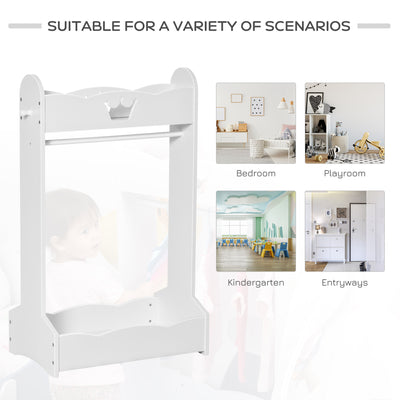 HOMCOM Kids Clothes Rail Wooden Hanging Rack with Storage Shelves Children Garment Freestanding Wardrobe for 3-8 Years Toddler, White 