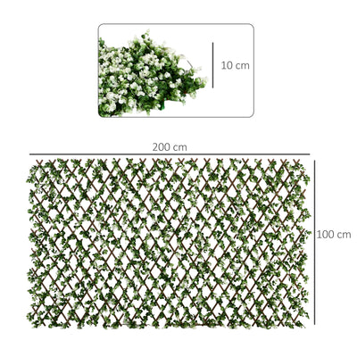 Outsunny 2pc Expanding Garden Trellis, 2 x 1m Faux Decorative Privacy Fence with Artificial Leaves, Privacy Screen Greenery Walls for Garden Balcony, Eucalyptus Leaves 