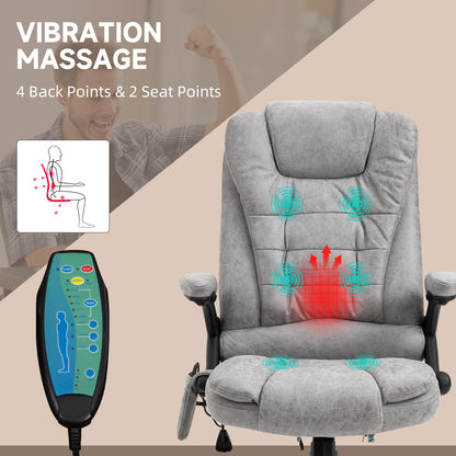 Vinsetto Massage Recliner Chair Heated Office Chair with Six Massage Points Microfiber Cloth 360\'c2\'b0 Swivel Wheels Grey