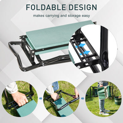 Outsunny Steel Frame Padded Garden Kneeler, with Tool Bag - Green 