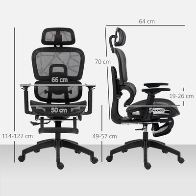 HOMCOM Executive Office Chair, Ergonomic Mesh High Back Desk Chair with Lumbar Support, Reclining Function, Swivel Computer Chair with 3D Armrest, Headrest, Footrest, Black 