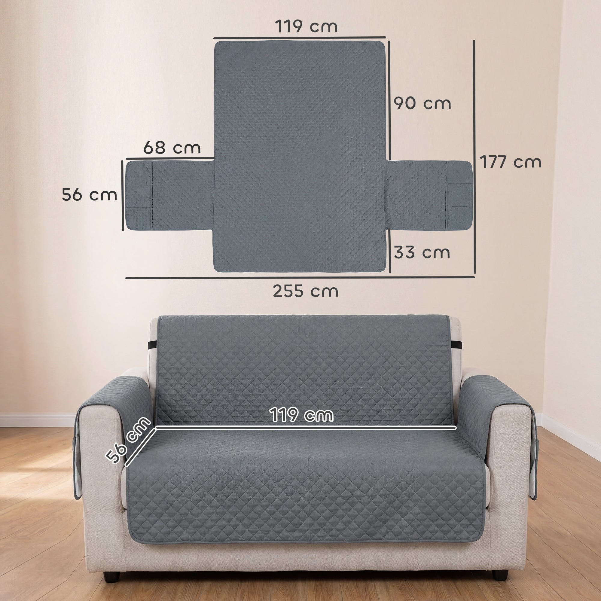 PawHut Waterproof Sofa Cover 2 Seater, Soft Couch Cover for Dogs Cats Pets, Non Slip Sofa Slipcoevr with Elastic Straps 
