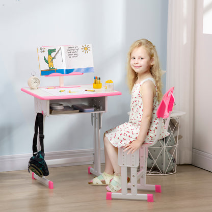 HOMCOM Kids Adjustable Desk and Chair Set, Book Stand, Pen Slot - Pink 