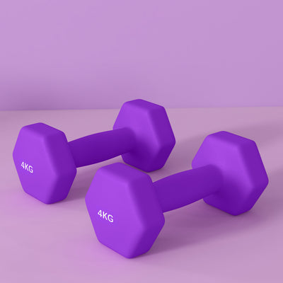 SPORTNOW Set of 6 Hex Dumbbells, Neoprene Weights Pair with Non-Slip Grip, Home Gym Fitness Training Equipment, 2 x 3kg, 2 x 4kg, 2 x 5kg, Pink, Purple, Green 