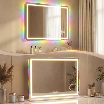 HOMCOM Vanity Mirror with Lights, Dimmable Makeup Mirror with Adjustable Colour Temperature, RGB Light, Bluetooth Speaker White 