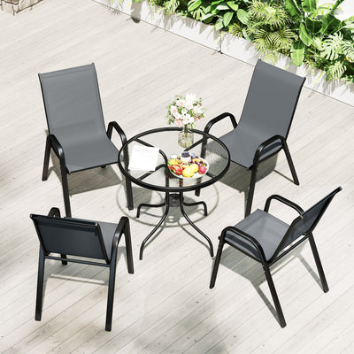 Outsunny Five-Piece Steel Patio Set, with Glass-Top Table - Dark Grey 