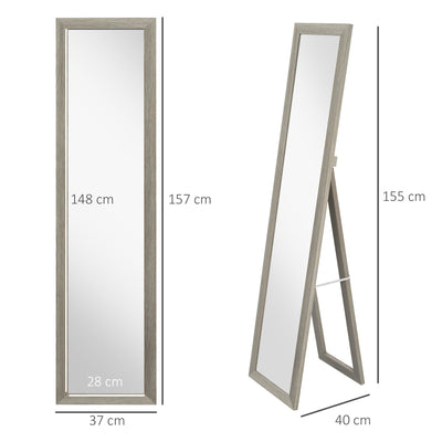 HOMCOM Rustic Full Length Mirror, Hanging and Freestanding Floor Mirror, Farmhouse Decorative Wall Mirror, for Living Room, Bedroom, 157 cm, Grey 