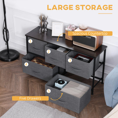 HOMCOM Chest of Five Fabric Drawers - Grey 