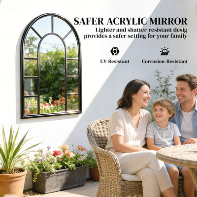 Outsunny Arched Mirror, Shatterproof Acrylic Windowpane Wall Mounted Mirror with Robust Metal Frame, 71 x 51 cm, Black 