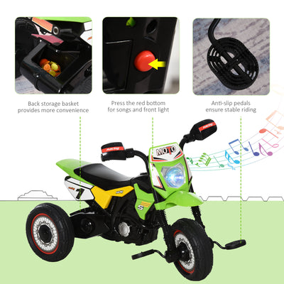HOMCOM Toddler Pedal Motorcycle Kids Ride On Tricycle Early Learning w/ Music Lights Handlebar Stickers Exercise Boys Girls Gift for Kids 18 - 36 Months Green 