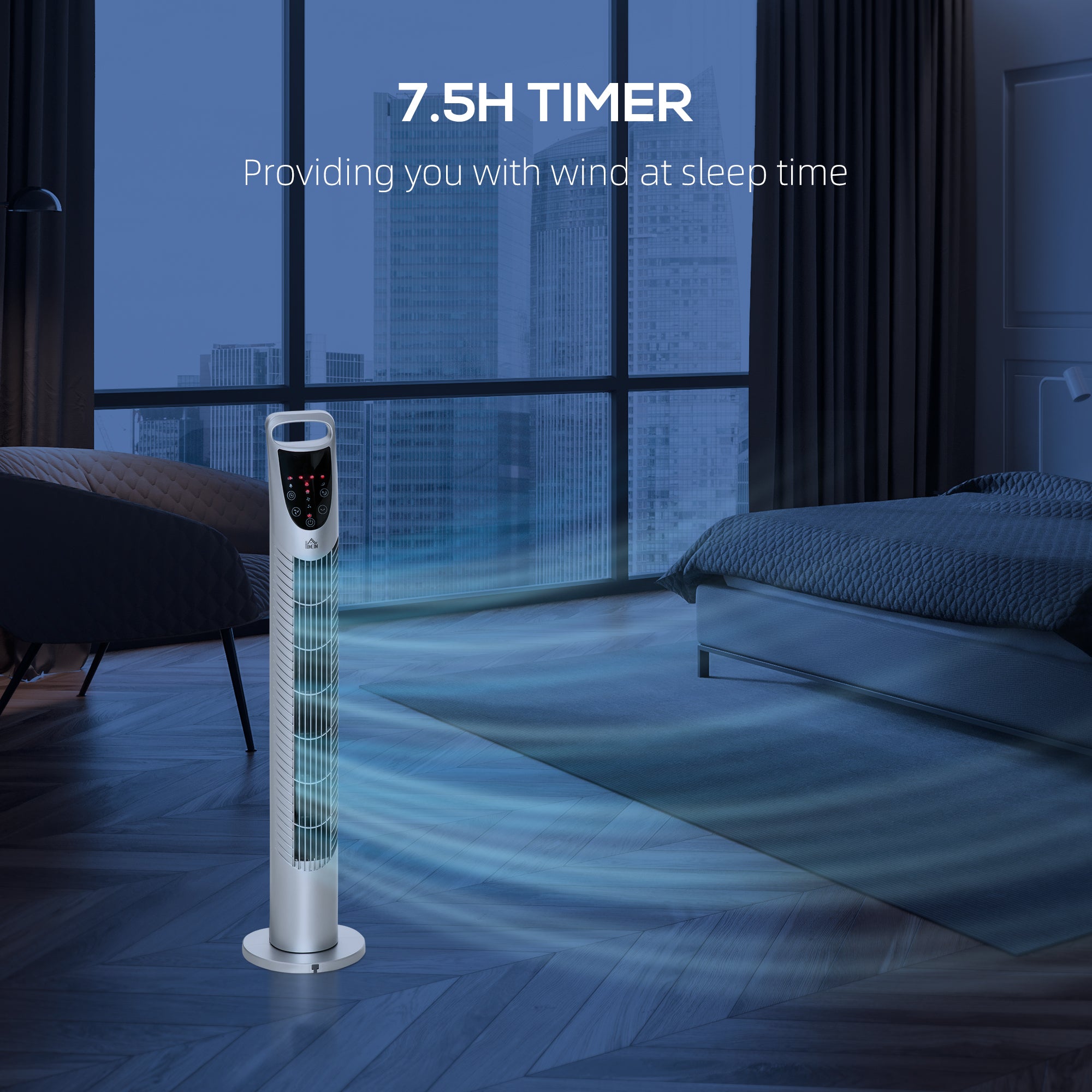 HOMCOM 31" Oscillating Tower Fan with Remote Control, 7.5H Timer, 3 Speed 3 Modes, Electric Floor Standing Cooling Fan for Home Bedroom Office, Silver 