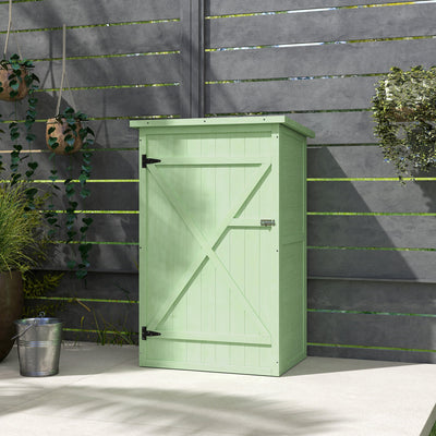 Outsunny Wooden Small Shed, Garden Storage Shed with Shelves and Bolt Latch, 75L x 56W x115H cm, Green 
