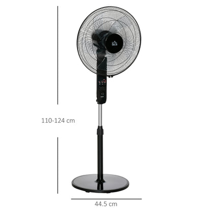 HOMCOM 18" Pedestal Fan, Oscillating Standing Fan with Remote Control, Floor Fan with Adjustable Height, 3 Speed, 7.5-Hour Timer, Black 
