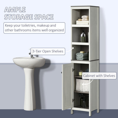 kleankin Tall Bathroom Storage Cabinet, Freestanding Tower Cabinet with 3 Open Shelves and Adjustable Shelf, Antique White 