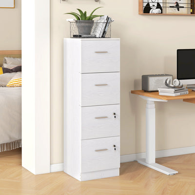 HOMCOM Four-Drawer Lockable Filing Cabinet - White Wood Effect 